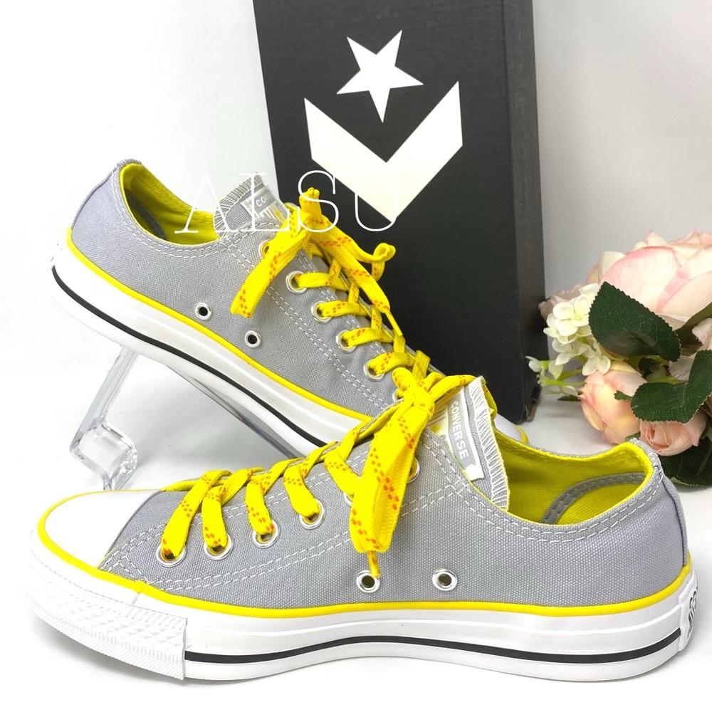 🌸Sale🌸 Converse Ctas Low Top Canvas Wolf Grey Yellow Women's Size 7 564349F - Picture 2 of 7